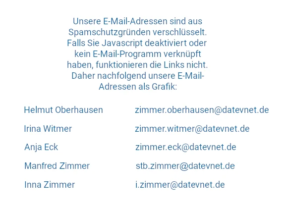 Mailadressen Steuerbüro Zimmer